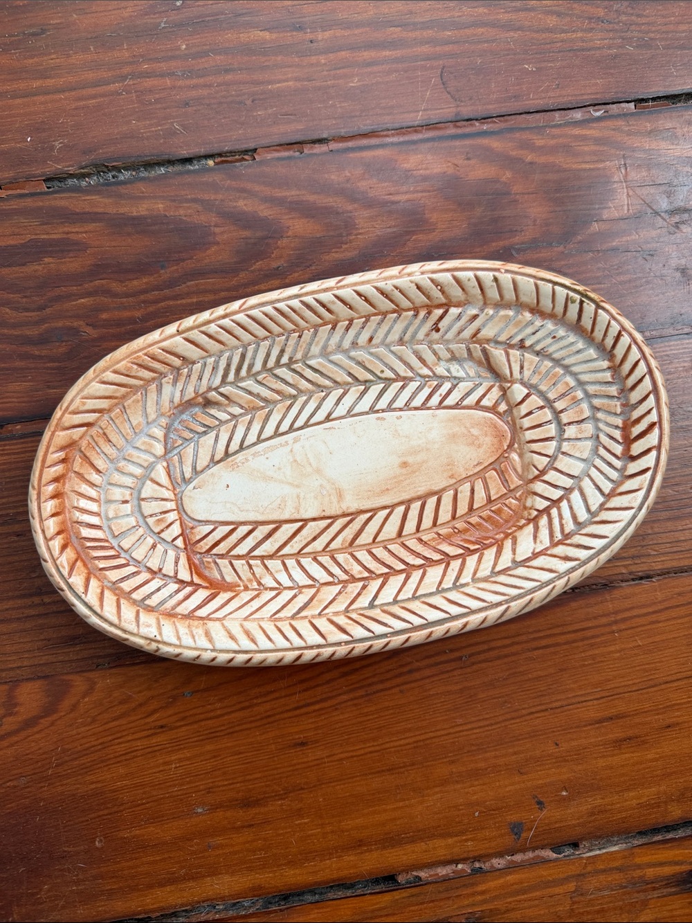 Vintage California Original ceramic herringbone pattern soap trinket dish
